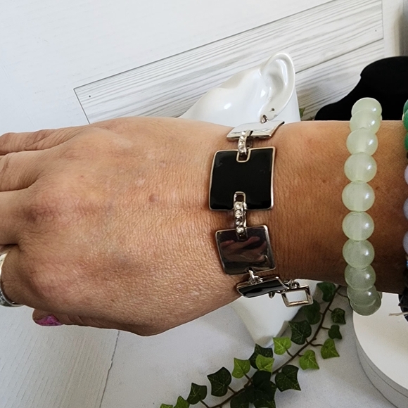 Vintage Silver and Black Square Link Bracelet - Picture 7 of 10